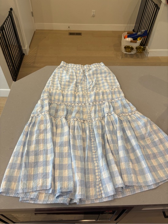 LoveShackFancy Dresses & Skirts - LoveShackFancy Blue and Cream Gingham Tiered A-Line Skirt